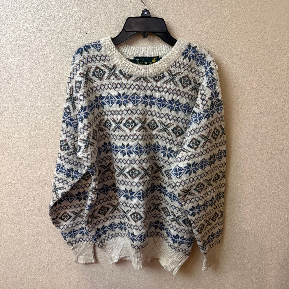 Vintage 1990s Tulchan Fair Isle 100% wool sweater XL Warm Grandpacore cottage